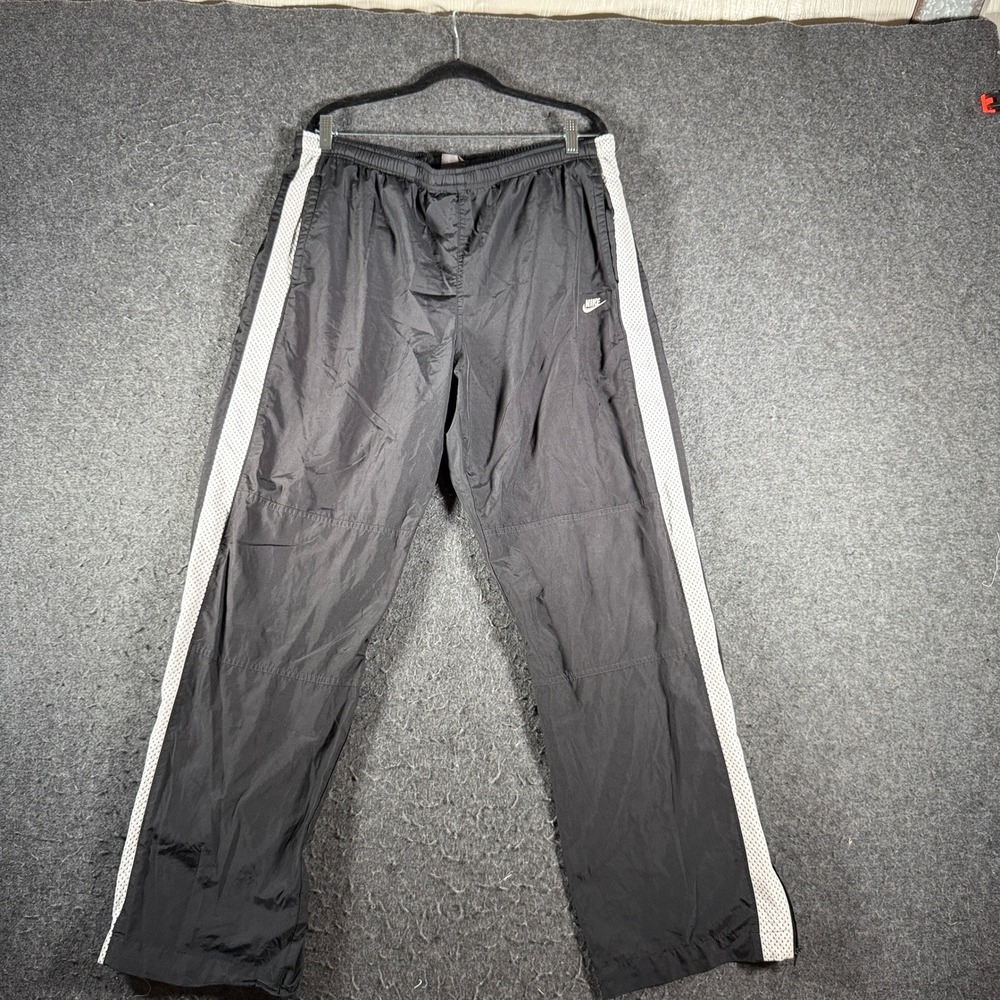 Vintage Nike Track Pants Mens XL Black White Mesh Side Zip Baggy Y2K 90s